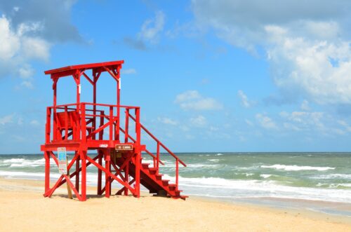 Red Life Guard station on a beach